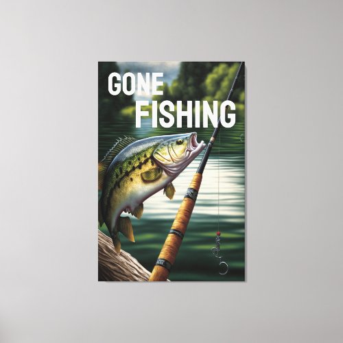 Gone Fishing Man Cave Lake House Bass Fish Art Canvas Print
