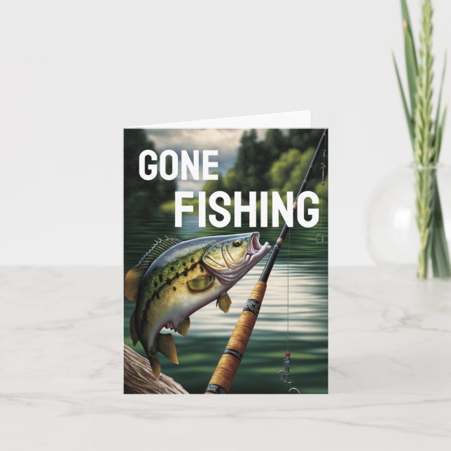 Gone Fishing Man Cave Lake House Bass Fish Card (Front)