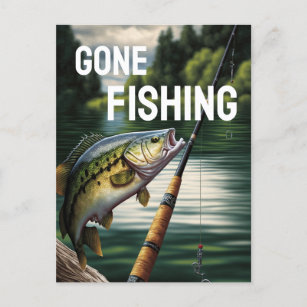 Gone Fishing Man Cave Lake House Bass Fish Postcard