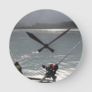 Gone Fishing No Work Today Round Clock