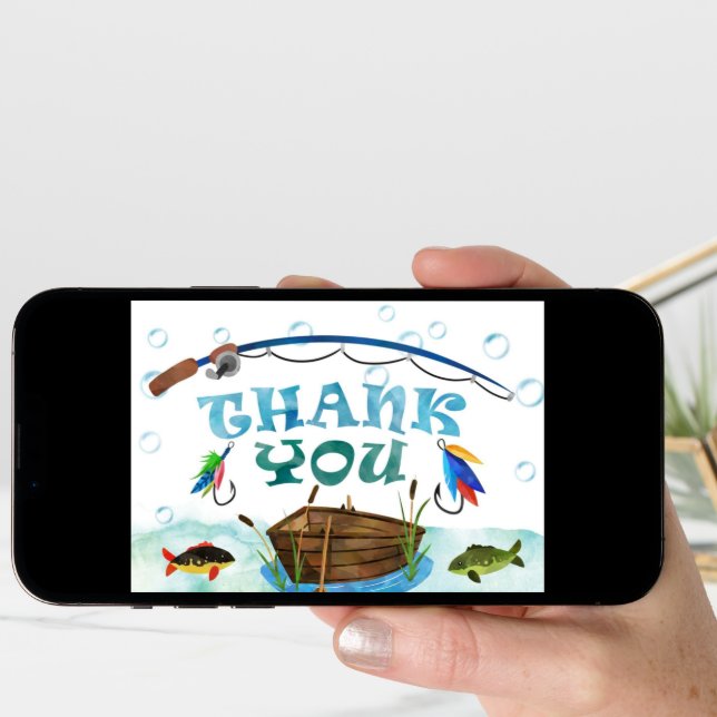 Gone fishing o-fish-ally birthday thank you card (Front Digital)