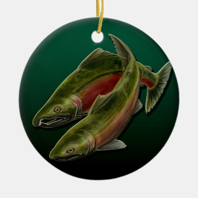 Gone Fishing Ornament Personalized Salmon Gift (Front)