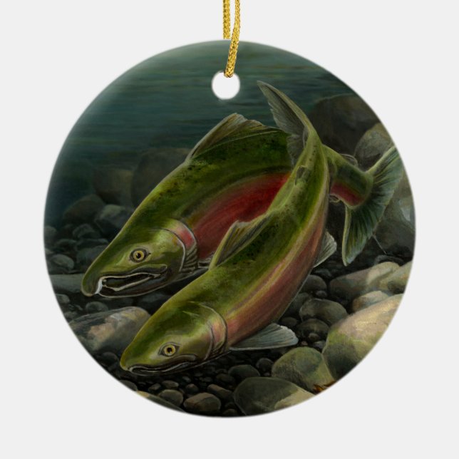 Gone Fishing Ornament Personalized Salmon Gift (Front)