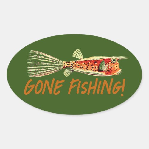 Gone fishing  oval sticker