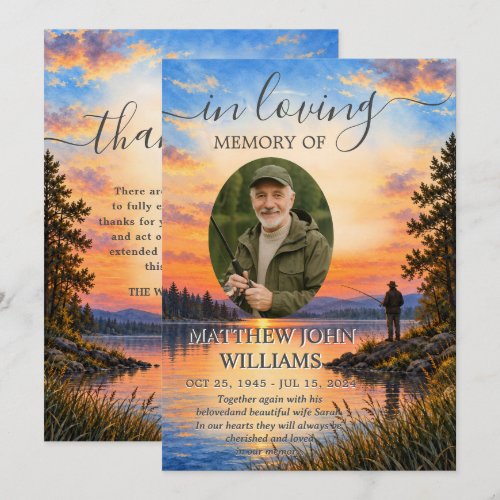 Gone Fishing Peaceful Lake Photo Funeral Memorial  Thank You Card
