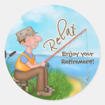 Gone Fishing Retirement Classic Round Sticker by uniqueprints at Zazzle
