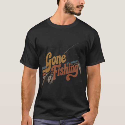 Gone Fishing Retro 70s Sunset Vintage Fishing Rod T-Shirt