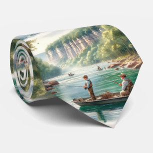 Gone Fishing Scenic Waterscape Mens Neck Tie