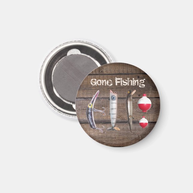Gone Fishing Sign, Fishing Lures, Bobbers Magnet (Front/Back)