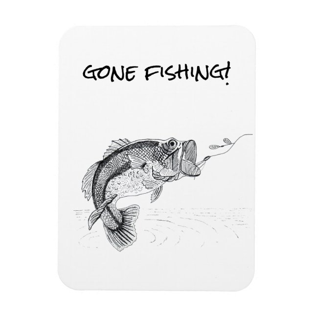 Gone Fishing Sign with Big Mouthed Bass Magnet (Vertical)