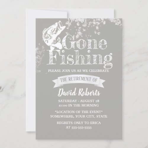 Gone Fishing Silver Retirement Party Invitation