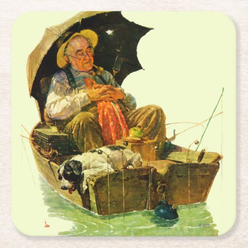 Gone Fishing Square Paper Coaster