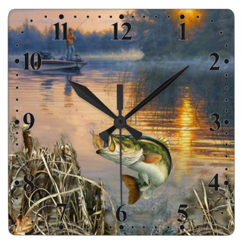 Gone Fishing Square Wall Clock