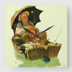 Gone Fishing Square Wall Clock