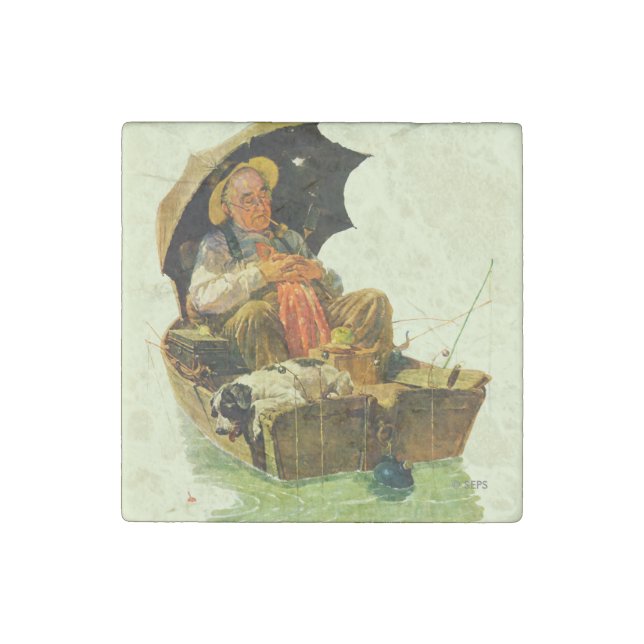 Gone Fishing Stone Magnet (Front)