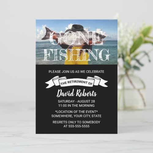 Gone Fishing Summer Beach Retirement Party Invitation