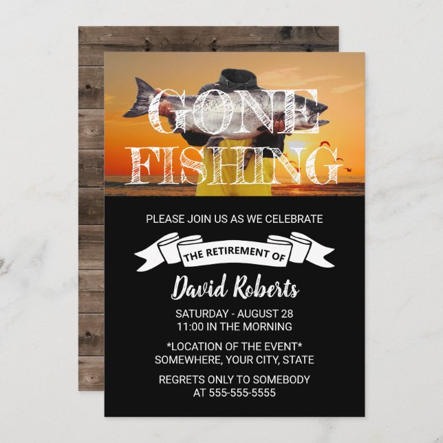 Gone Fishing Sunset Beach Retirement Party Invitation (Front/Back)