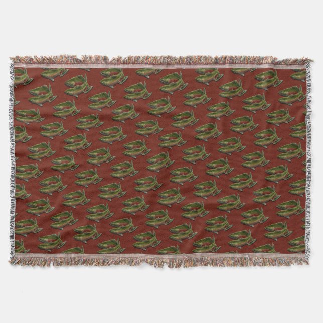 Gone Fishing Throw Blanket Coho Salmon Fish Gift (Front)