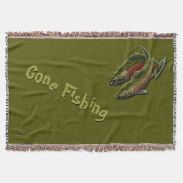Gone Fishing Throw Blanket Coho Salmon Fish Gift (Front)