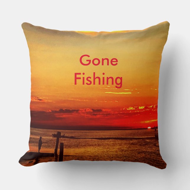 Gone Fishing Throw Pillow (Front)