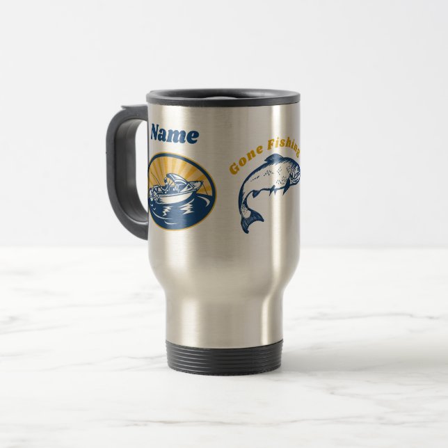 Gone Fishing Travel Coffee Mug Personalized (Front Left)
