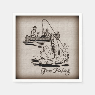 Gone Fishing Vintage Canoe Kayak Fish on Burlap Napkins