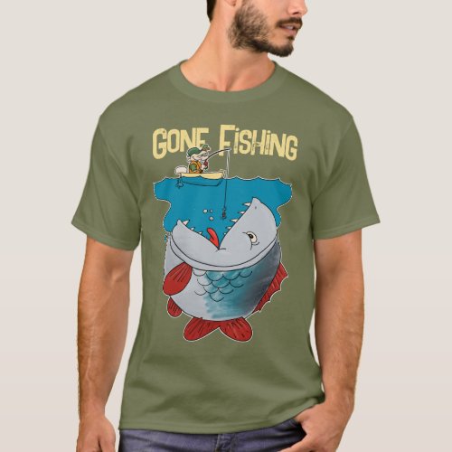 Gone Fishing Waiting For The Big Catch Cartoon T_Shirt