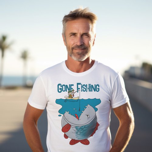 Gone Fishing Waiting For The Big Catch Cartoon T_Shirt