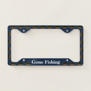 Gone Fishing with Carp Fish on Blue License Plate Frame