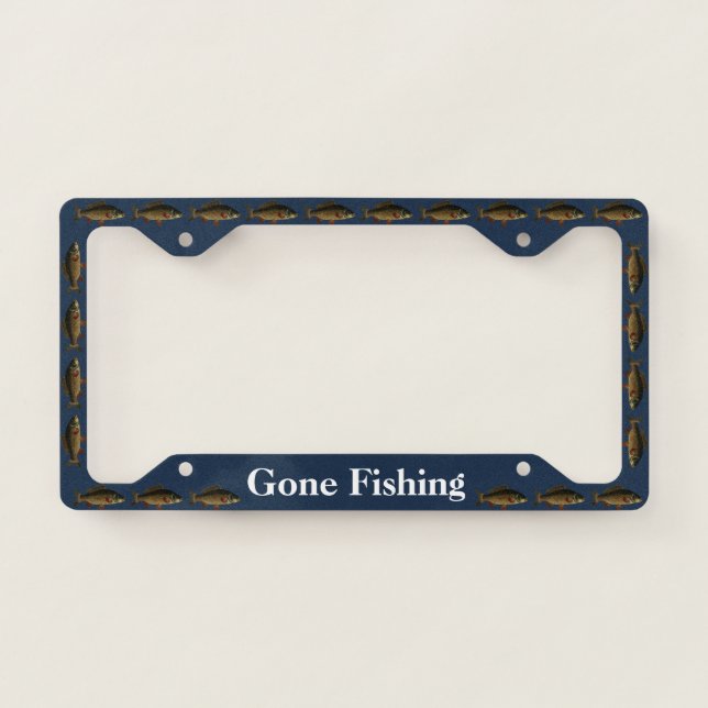 Gone Fishing with Carp Fish on Blue License Plate Frame (Front)
