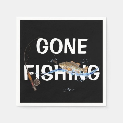 gone fishing with fish on hook napkins