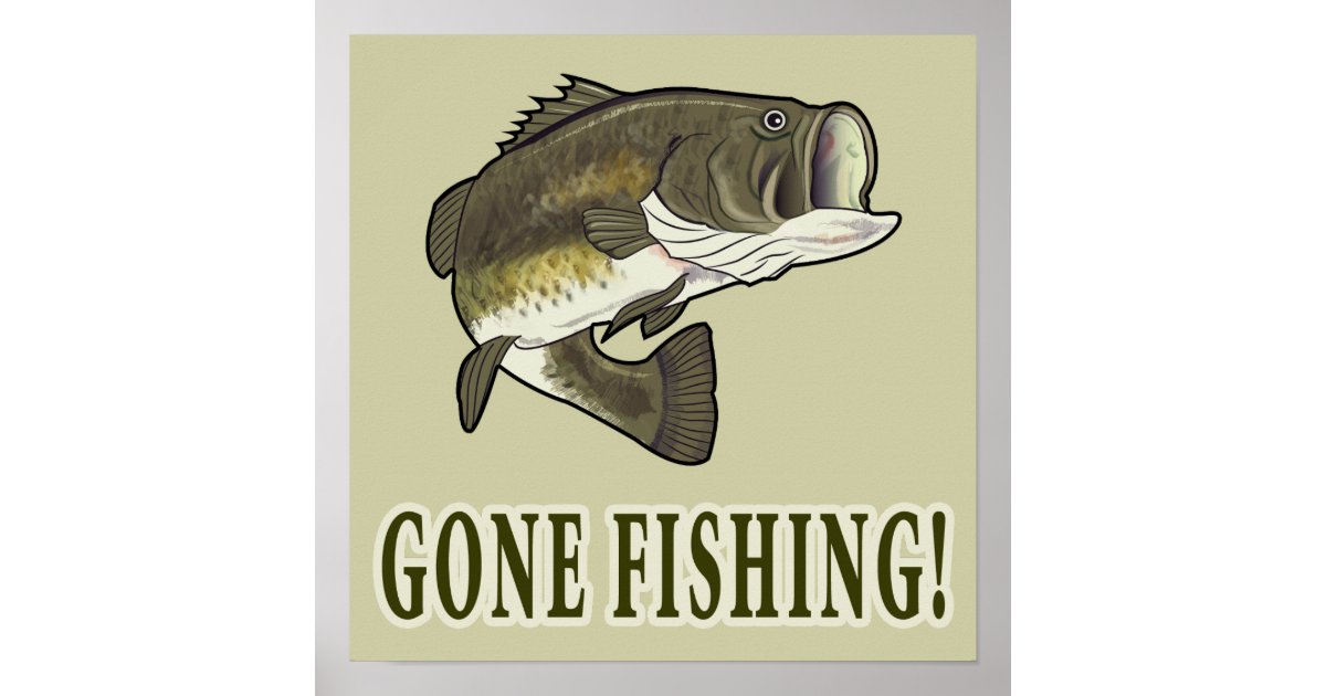 Largemouth Bass Fish Fly Fisherman Fishing rod Poster