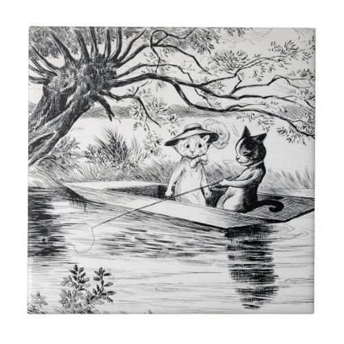 Gone Fishing with Lover Louis Wain Ceramic Tile