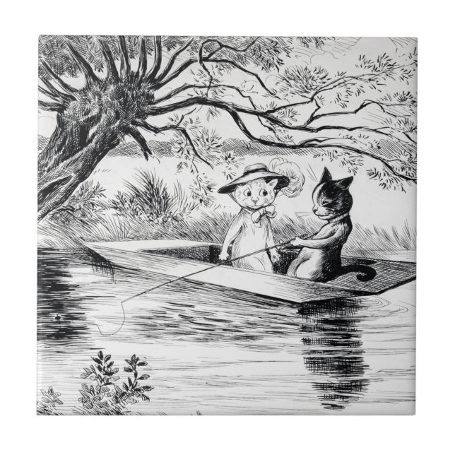 Gone Fishing with Lover, Louis Wain Ceramic Tile (Front)