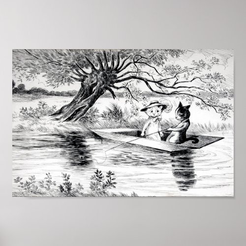 Gone Fishing with Lover Louis Wain Poster