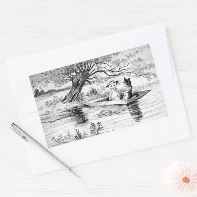 Gone Fishing with Lover, Louis Wain Rectangular Sticker (Envelope)