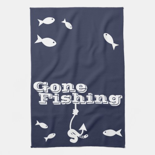 Gone Fishing Worm on Fishing Hook  Fish Kitchen Towel