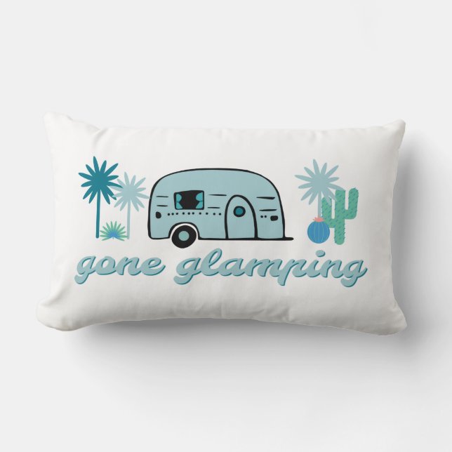 Gone Glamping Camper RV Camping Adventure Quote Lumbar Pillow (Front)