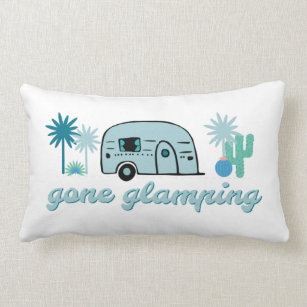 Camper Caravan Sayings Retro Red Green Wordcloud Throw Pillow