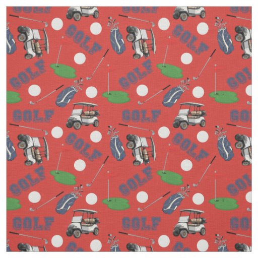 Gone Golfing on Bright Red Fabric