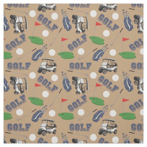 Gone Golfing on Wood Brown Fabric