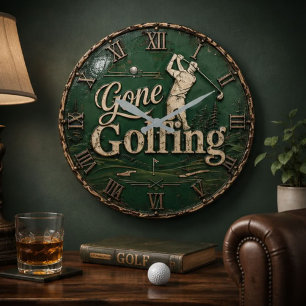 Gone Golfing Vintage Golf Golfer Gift Large Clock