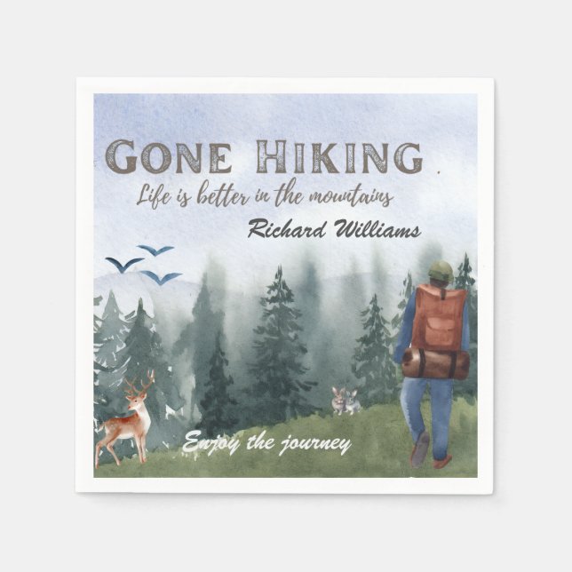 Gone Hiking Life is Better Mountains Hiker Deer  Napkins (Front)