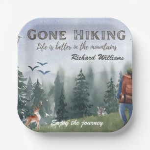 Gone Hiking Life is Better Mountains Hiker Deer Paper Plates