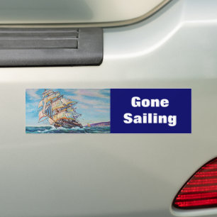 Gone Sailing Sailboat on Rough Waters Oil Painting Bumper Sticker