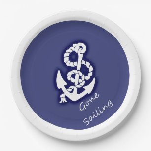 Gone Sailing White Anchor on Nautical Blue Paper Plates