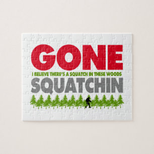 Gone Squatchin Bigfoot Hiding In Woods Jigsaw Puzzle
