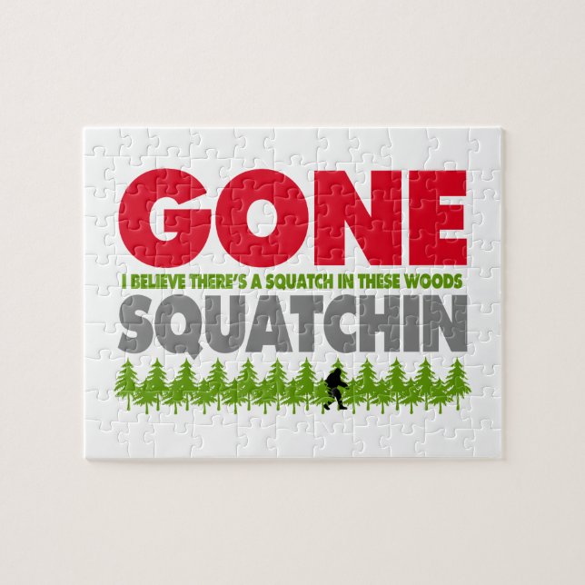 Gone Squatchin Bigfoot Hiding In Woods Jigsaw Puzzle (Horizontal)