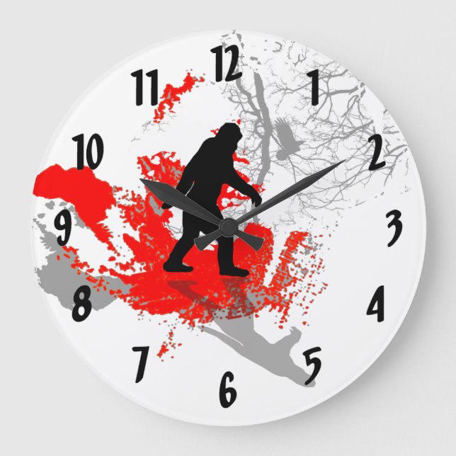 Gone Squatchin, black bigfoot Large Clock (Front)