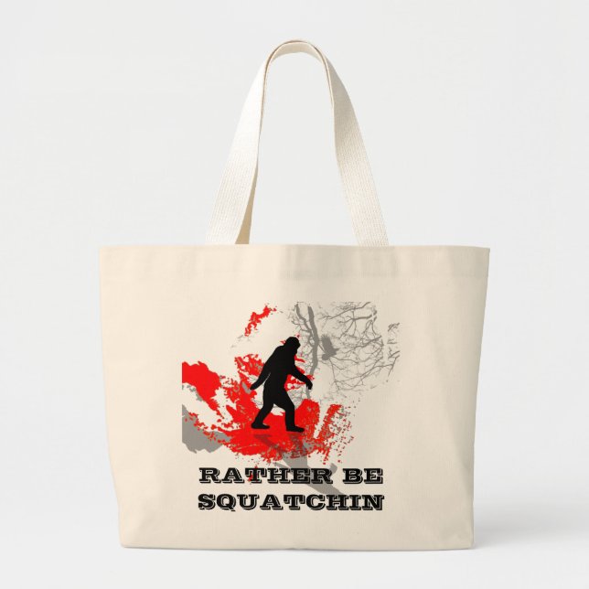 Gone Squatchin, black bigfoot Large Tote Bag (Front)